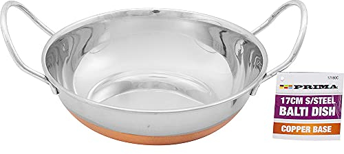 BARGAINGALORE 4PC 17CM BALTI Dish KARAHI Metal Curry Serving Stainless Steel Copper Base New