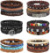 Milacolato 28 pièces Bracelet en Cuir Tressé pour Hommes Femmes Bracelet en Bois Arbre de Vie Bracelet Perlé Manchette Wrap Bracelet Réglable