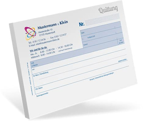Personalisierte Quittungsblöcke mit Ihrem Text und Logo bedruckt/selbstdurchschreibend / 2 x 50 Blatt / A6 quer (32 Blöcke)