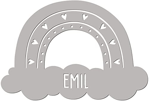 LAUBLUST LED Schlummerlicht Baby - Serie: Regenbogen mit Herzen - Personalisiertes Geschenk zur Geburt & Taufe | Grau