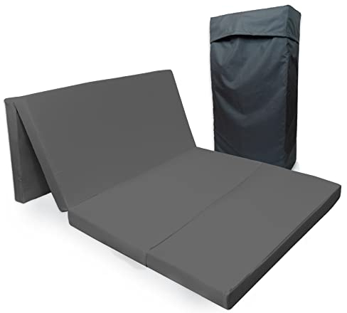 Tom'Shop Gästematratze (Graphit 195x115x8 cm) Klappmatratze 4-teilige Faltmatratze Gästematratze Reisebett Schaumstoff Matratze zusammenklappbar mit Tasche