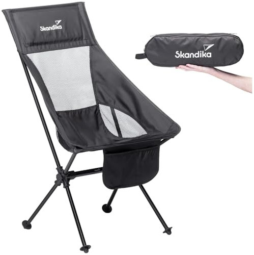 Skandika Campingstuhl Compact bis 150 kg belastbar | Camping Stuhl, Anglerstuhl, klein, faltbar, kleines Packmaß, klappbar, stabil, leicht, bequem gepolstert | Faltstuhl, Klappstuhl (schwarz)