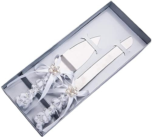 Lipfer Couteau À Gâteau De Mariage Ensemble De Serveurs, Couteau À Gâteau en Acier Inoxydable Handles De Dentelle Cutter À Gâteau avec Boîte D' pour Anniversaire De Mariage, Réception,
