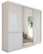MEBLINI Kleiderschrank mit Spiegel, 3 Türen - Schwebetürenschrank mit Kleiderstange - Schlafzimmerschrank mit Einlegeböden - Wardrobe Closet - Viviana - 240 cm - Weiß/Weiß Lacobel + Spiegel