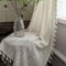 USTIDE 2-Panel Crochet Curtains 150x220cm - Beige Boho Lace Window Drapes with Tassels | Rod-Pocket Net Curtains for Living Room Kitchen Dining Decor