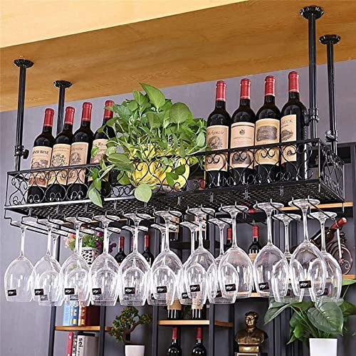 Portabicchieri da Vino Portabottiglie a Testa in Giù Portabottiglie in Metallo Portabicchieri da Vino in Metallo Portabottiglie da soffitto per Bar, ristoranti, cucine, Nero