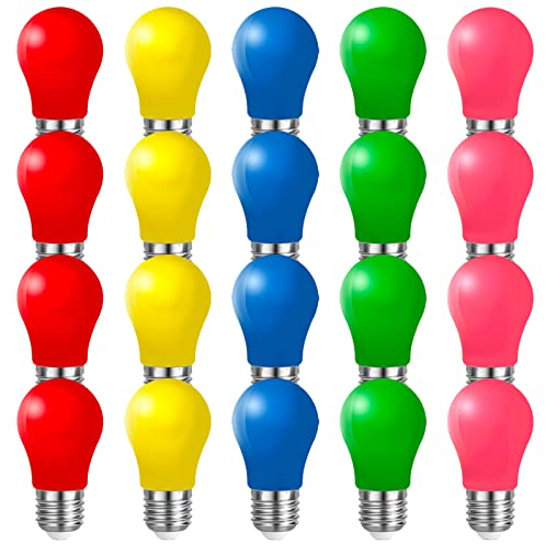 Belaufe 20 Stück Farbige LED Birnen E27 3W, LED E27 Bunte Glühbirnen außen, Dekorative LED Lampe, 220V AC, Gemischte Farben Rot Grün Blau Gelb Rosa, Kunststoff,