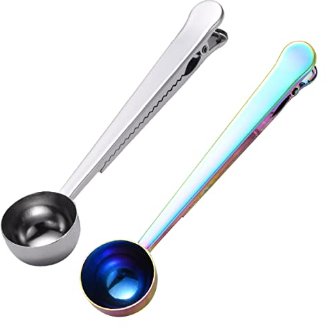 Jagowa Coffee Scoop with Bag Clip Stainless Steel Measuring Spoon Kitchen Tools for Coffee Milk Powder Oatmeal Tea Silver and Colourful