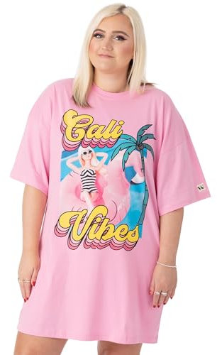 Barbie Oversized T-Shirt Kleid Damen Damen | Erwachsene California Vibes Sonnenbaden Puppe Kurzarm Sommer Outfit Rosa Kleidung Geschenke