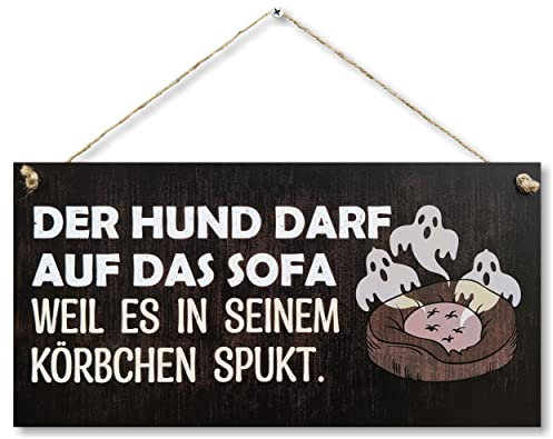 CARISPIBET Der Hund darf auf das Sofa lustige Schilder für Tierfreunde dekorative Hausschilder für Hundebesitzer lustige Schilder Geschenkschilder Hauswanddeko 15x30cm