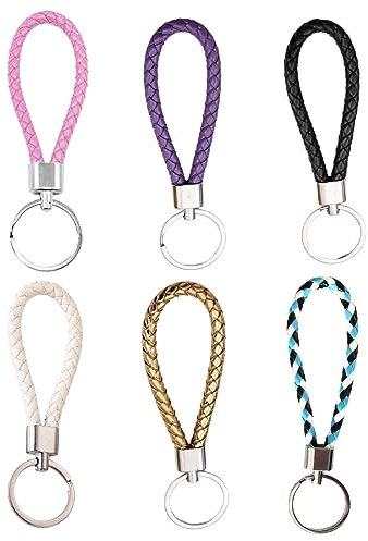 Tadipri 6 Pièces Porte-Clés En Cuir Tressé Pu Porte-Clés De Voiture En Cuir Tressé Multicolore Porte-Clés Pour Hommes Et Femmes Pendentif Clé, Multicolore Lanyard, 6 Couleur