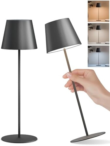FUYO LED Tischlampe Kabellose 2er Set USB-C-Ladung Akku-Tischleuchte Outdoor mit Touch Stufenlos Dimmbar 2700K-6000K/3 Farben - für Wohnzimmer Schlafzimmer Balkon Garten Terrasse (Schwarz)