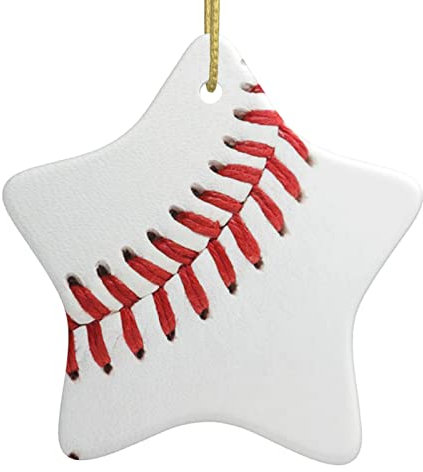 Baseball-Spitzen-Nahaufnahme-Druck Weihnachten Keramik Anhänger - Weihnachtsbaum Dekorationen Niedlich Hängende Accessoires Lustiges Geschenk