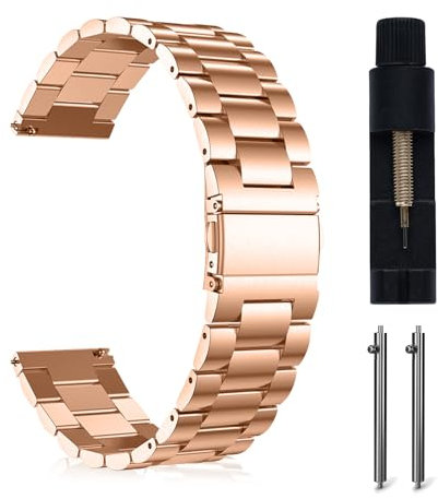 MaEiol 20mm Metal Strap for Garmin Forerunner 570 42mm /Forerunner 165/165 Music/Garmin Approach S50/S44 / Vivoactive 6/5, Stainless Steel Replacement Wristband Business for Women Men - Rose Gold