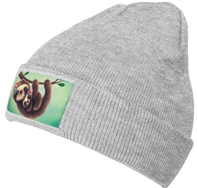 OPSREY Lazy Cute Sloth Hanging The Branches Printed Warm Fleece Hat Neutral Strickmütze Winter Wollmütze Beanie, grau, 5-8