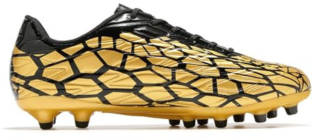 LEOCI Mens Football Boots Trainers Womens Rugby Shoes Artificial Firm Ground Outdoor Comfort Soccer Cleats Gold Black