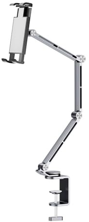OHITEC Heavy Duty Phone/Tablet Metal Holder Adjustable Foldable Stand for Desk/Bed Aluminum Universal Lazy Bracket 360° Rotation Flexible Long Arm for 4-13 Inch Devices (Grey, CT9)