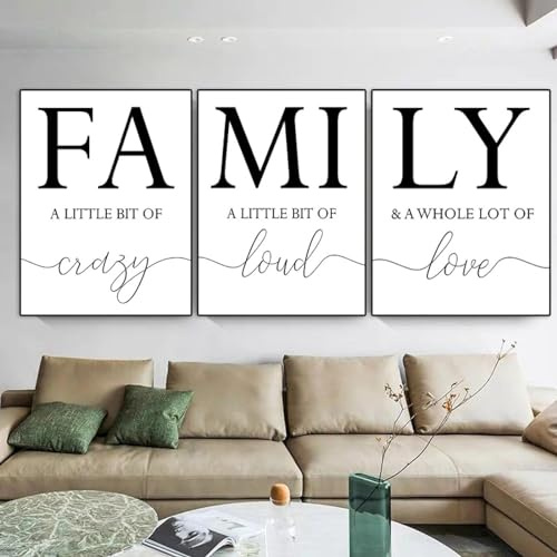 AWKFHF FA-MI-LY Zitate Schwarz-Weiß Bilder,Leinwandbild Poster Kunstdruck Wohnzimmer Deko Schlafzimmer Bilder Wanddekoration (3X30X40CM,ohne Rahmen)