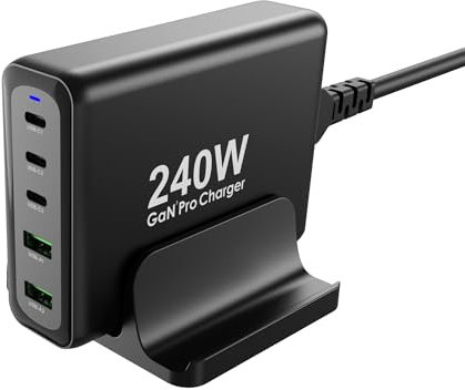 Chargeur USB C 240 W, Gantogo 5 ports GaN PD3.0 100 W 65 W PPS 45 W Chargeur rapide, alimentation USB C multiple pour MacBook Pro/Air, iPhone 15, iPad Pro, Galaxy S24 S23 Ultra