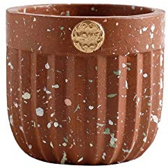 Keramik-Blumentopf mit Marmorstruktur, gerader Keramik-Blumentopf mit Tablett, Pflanzgefäß, Keramik-Pflanztopf mit Ablaufloch und abnehmbarem Untersetzer (braun, 16,5 x 18 cm)