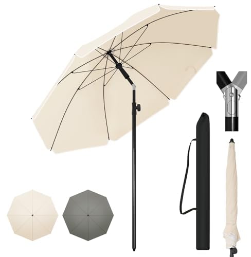 WOLTU Sombrilla de Jardin Ø 135 cm, Parasol Grande Ajustable de Altura y Angulo, Parasol para Playa, Terraza, Piscina, Mercado y Patio, Proteccion Contra UV, Beige