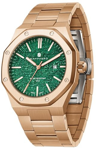 SAPPHERO Uhren Herren Quarzwerk Silber Edelstahl Armband 50M Wasserdicht Datum Kalender Schwarz Blau Herrenuhren Armbanduhr Geschenke für Männer