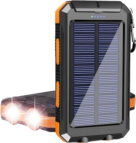 Chargeur solaire, 3 8800 mAh banque d'énergie solaire portable de type C pour tous les téléphones mobiles, batterie étanche, chargeur externe extérieur 3 sorties/lampes de poche LED, idéal pour les
