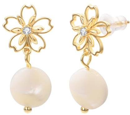 Vissen Boucles D'oreilles Fleurs De Cerisier Plaqué Or Femme Zirconium Boucles D'oreilles Perle Pendantes Clou Oreille Argent Sterling 925 Hypoallergénique