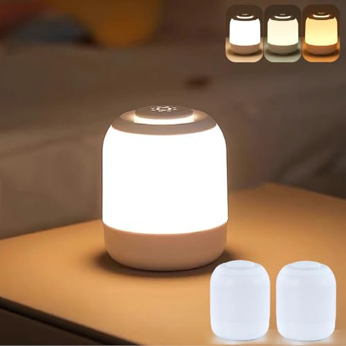 2 Stück Schützen Augen Nachttischlampe Touch Dimmbar für Baby, Kinder und Erwachsene, kabellos Tragbare Nachtlicht, 3-Farben Aufladbar Warmes/Kaltes Tischlampe für Schlafzimmer, Babyzimmer, Camping