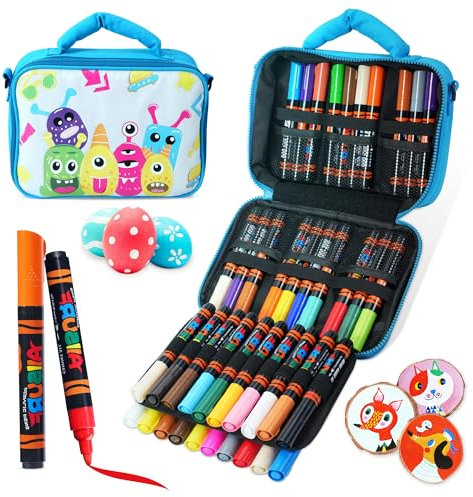 YPLUS Acrylfarbstifte für Kinder, permanente Stoffmarker, wasserdicht, Acrylmarker Malerei für Steinkleidung, Holz und mehr - 40 Farben mit Tasche - Blau