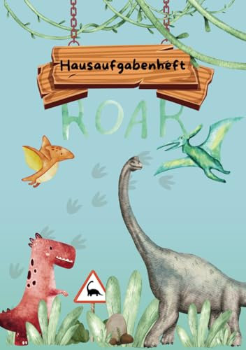 Dinosaurier-Hausaufgabenheft Grundschule: Dino Planer Schülerkalender (ab Klasse 1) 1 Woche auf einer Doppelseite, Stundenplan, A5 Taschenbuch