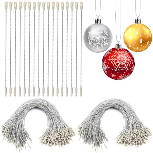 AUGSUN Weihnachtskugeln Aufhänger Haken, 200 Stück Christbaumkugel Aufhänger Haken mit Druckknopf Kugel Aufhänger für Christbaumkugeln Weihnachten Deko(Silber)