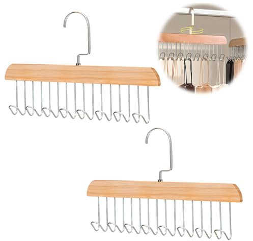 2 Piezas Percha de Madera para Cinturón, Cinturonera para Armario con 8 Ganchos Giratorios, Percha para Pañuelos, Giratorio de 360 Grados Soporte para Corbatas, para Bufandas, Corbatas, Cinturones