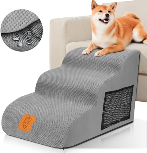 Zvonema Hundetreppe, Hundetreppe für Kleine Hunde, Hochdichter Schwamm Hundetreppe 40cm Hoch, wasserdichte Waschbar Haustiertreppe mit Rutschfestem Boden, Tragbare Hunderampe für Bett, Sofa, Auto