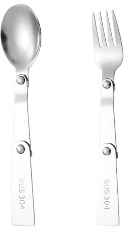 Set di 2 posate pieghevoli Parthan, cucchiai e forchette in acciaio inox, per viaggi, picnic, campeggio e uso quotidiano