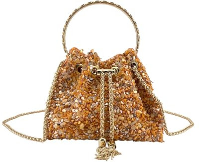 MODELISA - Bolso De Noche Adornado Con Piedras Multicolores Cadena De Hombro Boda Noche Evento Mujer (Naranja)