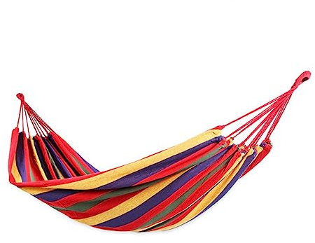 MOBUTOFU Tragbare Outdoor Hängematte Leinwand Gestreifte Gartenhängematte Für Camping Reisen 190x80cm Rot Leichte Freizeit Schaukel Für Einzelnutzung