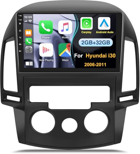Radio Coche GPS para Hyundai I30 2006-2011 con Carplay Android Auto Navegador,2G+32G Android Radio con Pantalla de 9 Pulgadas,Bluetooth Mirror Link WiFi/FM/RDS+Cámara Trasera