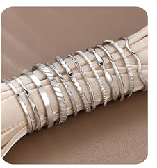 JeweBella 12 Stück Ringe Gold Silber Wasserfest Ring Damen Edelstahl 18K Vergoldete 1-2MM Minimalistisch Dünn Ringe Set Frauen Daumenring Fingerring Pinky Ring Stapelringe Damen Größe 49-65