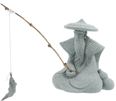 Kisangel Miniatur Fischerstatue Gartendekoration aus Widerstandsfähigem Kunstharz Asiatische Outdoor Figur für Garten Aquarium und Bonsai Wetterfest Detaillierte Chinesische Skulptur