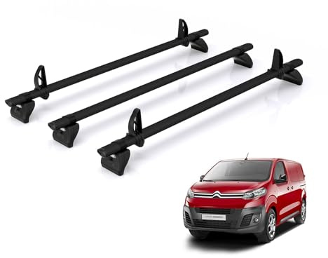 For Citroen Dispatch 2016+ Roof Rack Rhino Kammbar Black 3 Bars | Only fits L1 XS Wheelbase, 3x Aluminium Roof Bars [JD3BA]