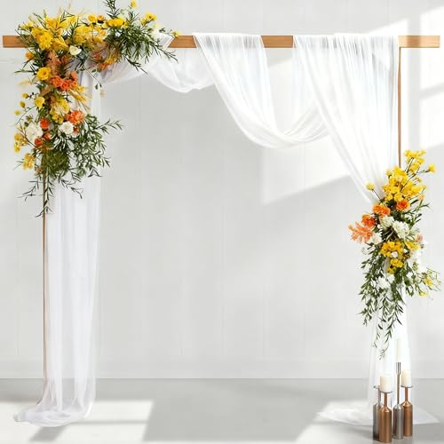 GFCC Querbehang Freihanddeko Vorhang Hochzeitsbogen Gardinen Dekoration aus Transparent Voile,150 x 600cm Deko Vorhänge Hochzeit Weiß 1 Stück für Wohnzimmer Zeremonie Party