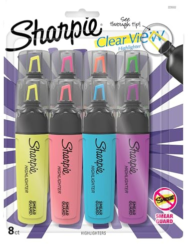 Sharpie Highlighters | Clear View Highlighter Pens with See-Through Chisel Tip | Assorted Fluorescent Ink Colours | 8 Count
