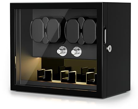 TWIXSTAR Uhrenbeweger, Schlüsselschloss Uhrenwinder für 4/6/8 Automatikauhren mit 3 Zusätzlichen Speichern, Leiser Motor, 4 Rotationsmodi, Schaumstoff Pad, LED-Licht und Typ-C-Adapter