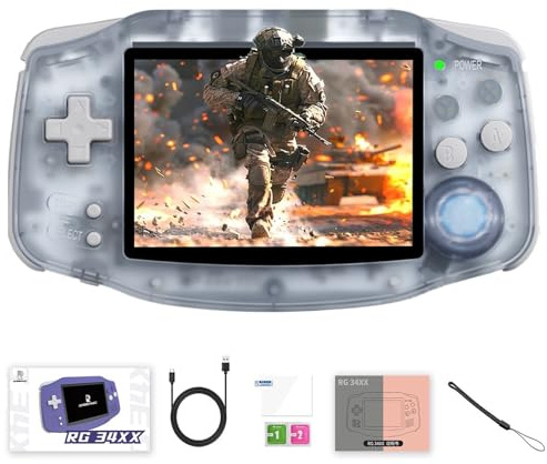 Prede RG 34XX Portable Game Console, Écran IPS De 3,4 Pouces, 3500 MAh, Avec Console Rétro De 5000 Jeux, Multijoueur Et HD TV Out Retro Gaming Players-Blue Glacier||128G