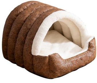 Galatée Hundebett, Weiches Katzenhöhlenbett Mit Abnehmbarem Kissen, Warmer Tierunterstand, Süßes Katzenhaus Mit Rutschfester Unterseite, Hundezelt Für Den Innenbereich(L, Braun)