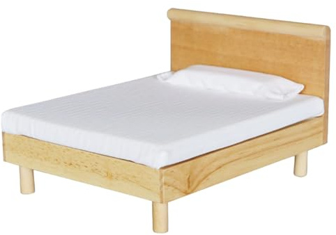 Puppenbett, 1:12 Puppenhausmöbel aus Holz, Elegantes weißes Design für fantasievolles Spielen