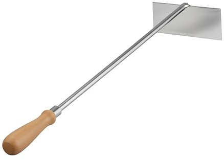 Relaxdays Rastrello per Cenere, Acciaio Inox, Manico in Legno, 58,5 cm, Paletta camini e stufe