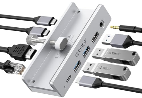 ORICO Clip Docking Station, 8-in-1 USB-C Hub Klemme mit 4K@60Hz HDMI, 100W PD, Gigabit-Ethernet, 4xUSB-Port, AUX, 10Gbps USB Docking Station für Laptop, MacBook, PC (Adapter Nicht enthalten)