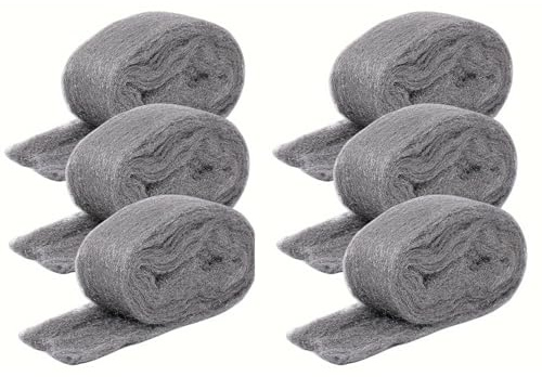 Steel Wool Rolls 6 Pack, Fine Steel Wool 0000, Easy Cut and Shape, 13 FT per Roll, Total 78 FT for Household Gap Filling and General Home Use